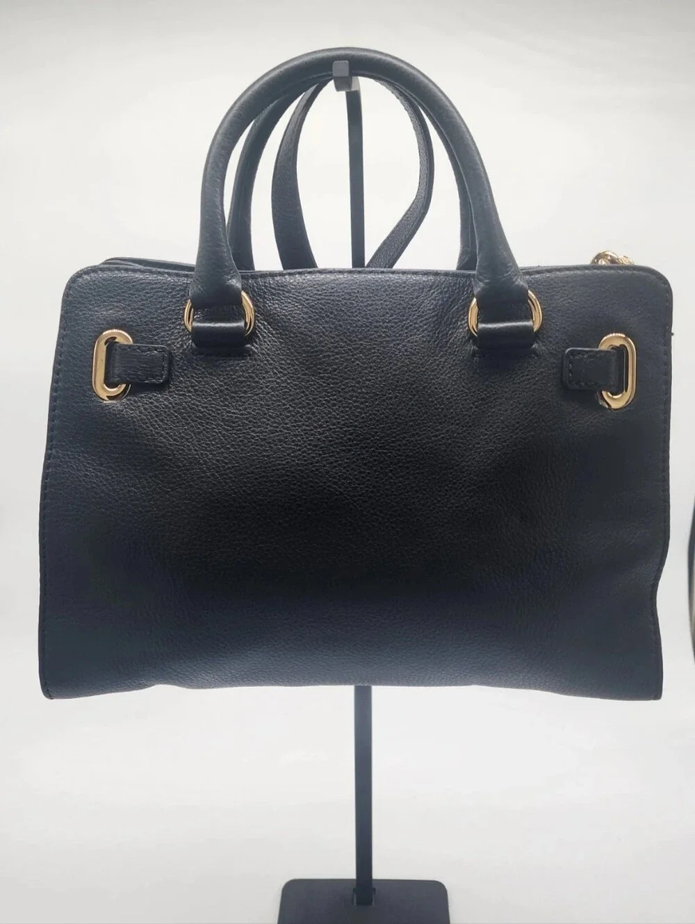 Michael Kors Hamilton Satchel Black Pebbled Leather Gold Hardware